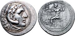 Greek Rhodos, Rhodes AR Tetradrachm. In the name and types of Alexander III of Macedon. Circa 201-190 BC. Stasion, magistrate. Head of Herakles right, wearing lion skin headdress / Zeus Aëtophoros sea