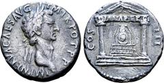 Roman Provincial Nerva AR Cistophorus. Uncertain Asia Minor mint (Pergamum?), 97 AD. IMP NERVA CAES AVG P M TR POT P P, laureate head right / COS III, distyle Temple of Diana within which is cult stat