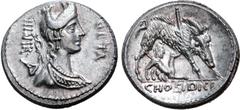Roman Republic C. Hosidius C. f. Geta AR Denarius. Rome, 68 BC. Draped bust of Diana right, wearing stephane, earring, and necklace, and with bow and quiver over shoulder; III VIR downwards to left, G