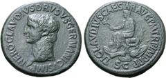 Roman Imperial Nero Claudius Drusus (father of Claudius I) Æ Sestertius. Rome, AD 42-43. NERO CLAVDIVS DRVSVS GERMANICVS IMP, bare head left / TI CLAVDIVS CAESAR AVG P M TR P IMP P P, Claudius, togate