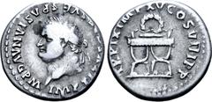 Roman Imperial Titus AR Denarius. Rome, AD 80. IMP TITVS CAES VESPASIAN AVG P M, laureate head left / TR P IX IMP XV COS VIII P P, curule chair with wreath above. RIC 109; RSC 319; BMCRE 70. 3.04g, 17