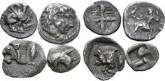 Large Lots Lot of 4 Greek AR Coins, Ex Paul Munro-Walker Collection. 1) Kingdom of Macedon, Alexander III 'the Great' AR Obol. Babylon, circa 324/3 BC. Head of Herakles right, wearing lion skin headdr