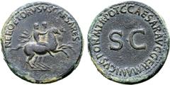Roman Imperial Nero and Drusus Caesars (brothers of Caligula) Æ Dupondius. Rome, AD 37-38. NERO ET DRVSVS CAESARES, Nero and Drusus on horseback riding right / C CAESAR AVG GERMANICVS PON M TR POT aro