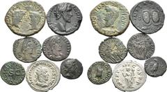 Large Lots Lot of 7 Roman Imperial AR and Æ Coins, Ex Paul Munro-Walker Collection. Includes: 1) Tiberius, with Germanicus and Drusus Caesars, Æ As of Colonia Romula, Spain. AD 14-15. PERM DIVI AVG CO