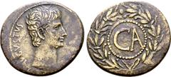 Roman Imperial Augustus Ӕ Sestertius. Uncertain Asian mint, circa 25 BC. AVGVSTVS, bare head right / CA within rostral wreath. C.J. Howgego, Coinage and Military Finance: the Imperial Bronze Coinage o