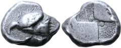 The William Stancomb Collection Paphlagonia, Sinope AR Drachm. Circa 490-425 BC. Eagle's head left; below, [dolphin] to left / Quadripartite incuse square with two opposing quarters filled, the others