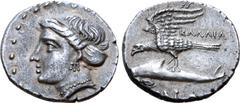 The William Stancomb Collection Paphlagonia, Sinope AR Drachm. Circa 330-300 BC. Kallia-, magistrate. Head of nymph Sinope left, wearing triple-pendant earring, necklace and sakkos / Eagle standing to