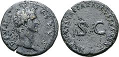 Roman Imperial Divus Augustus Æ Sestertius. Restitution issue, struck under Nerva. Rome, AD 98. DIVVS AVGVSTVS , laureate head of Divus Augustus right / IMP NERVA CAESAR AVGVSTVS REST around large SC.