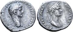 Roman Imperial Claudius, with Agrippina II (niece and wife of Claudius), AR Denarius. Rome, AD 50-51. TI CLAVD CAESAR AVG GERM P M TRIB POT P P, laureate head of Claudius to right / AGRIPPINAE AVGVSTA