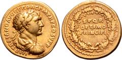 Roman Imperial Trajan AV Aureus. Rome, circa AD 103-111. IMP TRAIANO AVG GER DAC P M TR P COS V P P, laureate, draped and cuirassed bust right / SPQR OPTIMO PRINCIPI in three lines within oak wreath. 