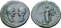 ROMAN PROVINCIAL Macrinus and Diadumenian Æ28 of Marcianopolis, Moesia Inferior. AD 217-218. Pontianus, consular legate. AYT K M OΠEΛ CEV MAKPEINOC..., laureate head of Macrinus right, facing bare hea