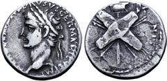 Roman Imperial Nero Claudius Drusus (father of Claudius I) AR Denarius. Rome, AD 41-45. NERO CLAVDIVS DRVSVS GERMANICVS IMP, laureate bust of Nero Claudius Drusus left, with the features of Augustus /