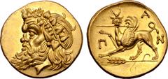 The William Stancomb Collection Kimmerian Bosporos, Pantikapaion AV Stater. Circa 325-310 BC. Head of bearded satyr left, wearing ivy wreath / Π-Α-Ν around griffin standing left, head facing, holding 