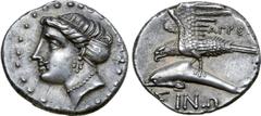 The William Stancomb Collection Paphlagonia, Sinope AR Persic Drachm. Circa 330-300 BC. Agreos-, magistrate. Head of nymph Sinope left, wearing triple-pendant earring, necklace and sakkos / ΣΙΝΩ below