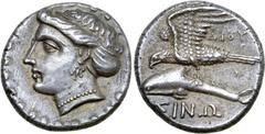 The William Stancomb Collection Paphlagonia, Sinope AR Persic Drachm. Circa 330-300 BC. Dioy-, magistrate. Head of nymph Sinope left, wearing triple-pendant earring, necklace and sakkos / Eagle flying