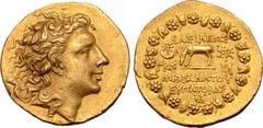 Greek Kingdom of Pontos. Mithradates VI Eupator AV Stater. Pergamon, dated month 12, year 223 BE (September 74 BC). Diademed head right / Stag grazing left; BAΣIΛEΩΣ above, MIΘPAΔATOY EYΠATOPOΣ in two