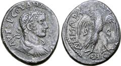 Roman Provincial Uranius Antoninus BI Tetradrachm of Emesa, Seleucis and Pieria. AD 253-254. AVTOK K COVΛΠ ANTѠNINOC. laureate, draped, and cuirassed bust right / ΔHMAPX ЄΞ OVCIAC, eagle standing faci