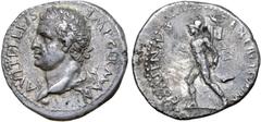 Roman Imperial Vitellius AR Denarius. Tarraco(?), January - June AD 69. A VITELLIVS IMP GERMAN, laureate head left, globe at point of bust; small palm branch before / CONSENSVS EXERCITVVM, Mars advanc