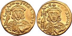 Byzantine Constantine V Copronymus, with Leo IV, AV Solidus. Constantinople, AD 741-751. Γ CONSƮANƮINЧS Θ, crowned and draped bust of Constantine facing, holding cross potent and akakia / N C LЄON P A