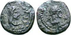 The William Stancomb Collection Kings of the Bosporos, Rheskouporis IV (V) Æ19. Year 548 = AD 251. BACIΛEΩC PHCKOYΠOPIΔOC, diademed bust of Rheskouporis right / Bust of Trebonianus Gallus, star to rig