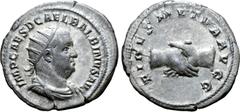 Roman Imperial Balbinus AR Antoninianus. Rome, AD 238. IMP CAES D CAEL BALBINVS AVG, radiate, draped and cuirassed bust right / FIDES MVTVA AVGG, clasped right hands. RIC 11; BMCRE 71-73; RSC 6. 4.71g