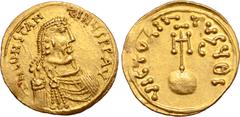 Byzantine Constans II AV Semissis. Syracuse, AD 648-650. ∂ N CONSTANTINЧS P P AV, diademed, draped and cuirassed bust right / VICTORIA AVςЧ θS, cross potent set on globe; C to right. Sear 1089; DOC 16