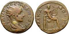 The William Stancomb Collection Bithynia, Kalchedon Æ30. Gordian III, AD 238-244. M ANT ΓOΡΔIANOC AYΓ, radiate and draped bust right / KAΛXAΔONIΩN, Apollo seated right on tripod, holding lyre. SNG Sta