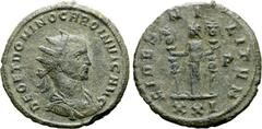 Roman Imperial Carus Æ Antoninianus. Siscia, AD 282-283. DEO ET DOMINO CARO INVIC AVG, radiate, draped and cuirassed bust right / FIDES MILITVM, Fides standing left, holding two standards; P in right 