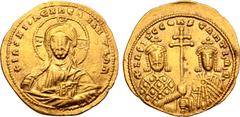 Byzantine Basil II Bulgaroktonos, with Constantine VIII, AV Histamenon Nomisma. Constantinople, AD 989-1001. +IҺS XIS RЄX RЄGNANTIҺM, facing bust of Christ Pantokrator / +bASIL C COҺSTAҺ TI' R' P, cro
