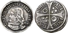 Medieval and World Spain, Principality of Catalonia. Charles III AR Groat. Barcelona, 1706. CAROL•III•D•G•HISP•REX•, draped bust left / BAR CINO CIVI, cross; three pellets in first and fourth quarters