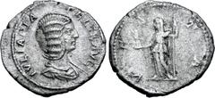 Roman Imperial Julia Domna (mother of Caracalla) AR Denarius. Rome, AD 211-217. IVLIA PIA FELIX AVG, draped bust right / VESTA, standing left, holding palladium right hand and sceptre. RIC 390 (Caraca