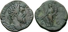 Roman Imperial Didius Julianus Æ Sestertius. Rome, AD 193. IMP CAES M DID SEVER IVLIAN AVG, laureate head right / P M TR P COS, Fortuna standing left, holding rudder on globe and cornucopiae; S-C acro