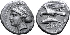 The William Stancomb Collection Paphlagonia, Sinope AR Drachm. Circa 410-350 BC. Astou-, magistrate. Head of nymph Sinope left, hair elaborately arranged and wearing sakkos / ΣΙΝΩ, eagle flying left c
