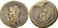 Roman Imperial Nero Claudius Drusus (father of Claudius) Æ Sestertius. Rome, AD 41-54. NERO CLAVDIVS DRVSVS GERMANICVS IMP, bare head left / TI CLAVDIVS CAESAR AVG P M TR P IMP P P, Claudius, togate, 
