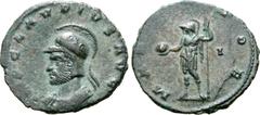 Roman Imperial Claudius II Gothicus Æ Antoninianus. Siscia, AD 269. IMP CLAVDIVS AVG, helmeted and cuirassed bust left / MARS VLTOR, Mars standing facing, head left, holding globe and spear; I to righ