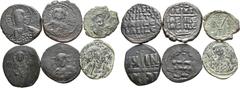 Large Lots Lot of 6 Byzantine Æ Coins. Includes: 1) Anonymous Ӕ Nummus. Constantinople, time of Michael IV, AD 1034-1041. Christ Antiphonetes standing facing, holding Gospels and raising hand in bened