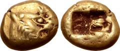 GREEK Kingdom of Lydia, Alyattes EL Trite - 1/3 Stater. Sardes, circa 610-546 BC. Head of roaring lion right, sunburst with four rays on forehead / Two incuse square punches. GRPC Lydia G24; Weidauer 