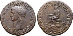ROMAN IMPERIAL Nero Claudius Drusus (father of Claudius I) Æ Sestertius. Rome, AD 42-43. NERO CLAVDIVS DRVSVS GERMANICVS IMP, bare head left / TI CLAVDIVS CAESAR AVG P M TR P IMP P P, Claudius, bare-h
