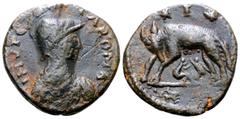 MIGRATION PERIOD Ostrogoths, Municipal coinage of Rome Æ 20 Nummi. Time of Athalaric, AD 526-534. INVICTA ROMA, draped bust of Roma to right, wearing crested helmet, pendant earring and necklace / She