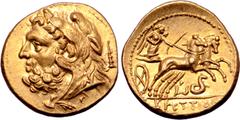Greek Bruttium, The Brettii AV Hemidrachm. Second Punic War issue, circa 216-214 BC. Bearded head of Herakles to left, wearing lion skin headdress; club to right, tiny Γ below / Nike, holding kentron 
