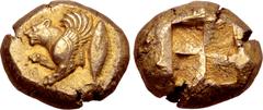 Greek Mysia, Kyzikos EL Stater. Circa 500-450 BC. Forepart of winged lioness to left; tunny fish behind / Quadripartite incuse square. Von Fritze 96; SNG France 237; Boston -. 16.09g, 19mm. Near Mint 
