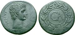Roman Imperial Augustus Ӕ Sestertius. Uncertain Asian mint, circa 25 BC. AVGVSTVS, bare head right / CA within rostral wreath. C.J. Howgego, Coinage and Military Finance: the Imperial Bronze Coinage o