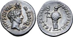 Roman Imperial Augustus AR Denarius. M. Sanquinius, moneyer. Rome, 17 BC. M SANQVINIVS III VIR, youthful laureate head of the deified Julius Caesar right, above, a comet with four rays and a tail / AV