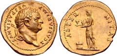 Roman Imperial Titus, as Caesar, AV Aureus. Rome, AD 76. T CAESAR IMP VESPASIANVS, laureate head right / AETERNITAS, Aeternitas, draped and veiled, standing left, holding heads of the Sun and Moon, li
