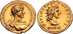 Roman Imperial Hadrian AV Aureus. Rome, AD 117. IMP CAES TRAIAN HADRIANO AVG DIVI TRA PARTH F, laureate, draped and cuirassed bust right / DIVI NER NEP P M TR P COS, radiate head of Sol to right, ORIE