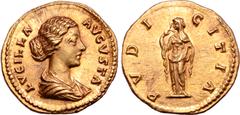 Roman Imperial Lucilla (daughter of M. Aurelius and wife of L. Verus) AV Aureus. Rome, AD 164-169. LVCILLA AVGVSTA, draped bust right, hair in chignon / PVDICITIA, Pudicitia standing to left, drawing 