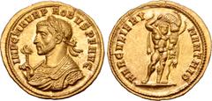 Roman Imperial Probus AV Aureus. Siscia, AD 278. IMP C M AVR PROBVS P F AVG, laureate bust left, wearing imperial mantle and holding eagle-tipped sceptre / HERCVLI ERYMANTHIO, Hercules standing slight