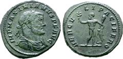 Roman Imperial Maximian Æ Reduced Sestertius. Rome, AD 285. IMP MAXIMIANVS P F AVG, laureate, draped and cuirassed bust to right / HERCVLI PACIFERO, Hercules standing facing, head to left, holding oli