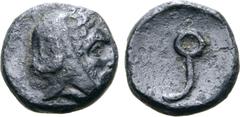 Greek Lydia, Autophradates Æ Chalkous. Satrap of Ionia and Lydia. Uncertain mint, circa 392-388 and 380-355 BC. Bearded head of Autophradates to right, wearing kyrbasia / Monoskelis (or tamgha). Winze