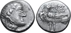 Greek Baktria, uncertain mint AR Drachm. Imitating the 'Eagle series' attributed to Parthia. Circa 3rd-2nd century BC. Laureate head of Zeus right / Eagle standing to left, head to right; above, grape